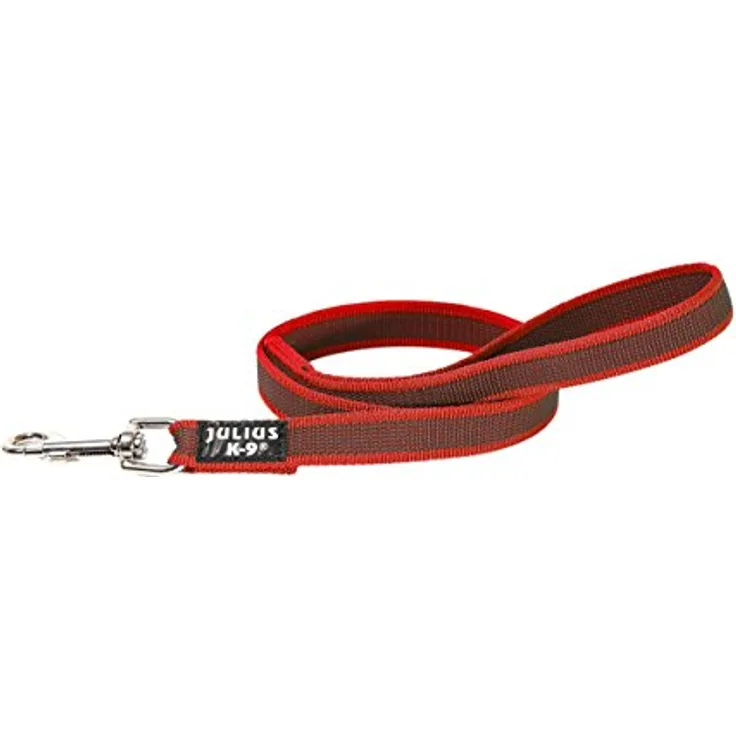 JULIUS K-9 IDC Color & Gray gumierte Leine, 20 mm x 1 m mit Schlaufe, strapazierfähiger Textilstoff, Rot-Grau
