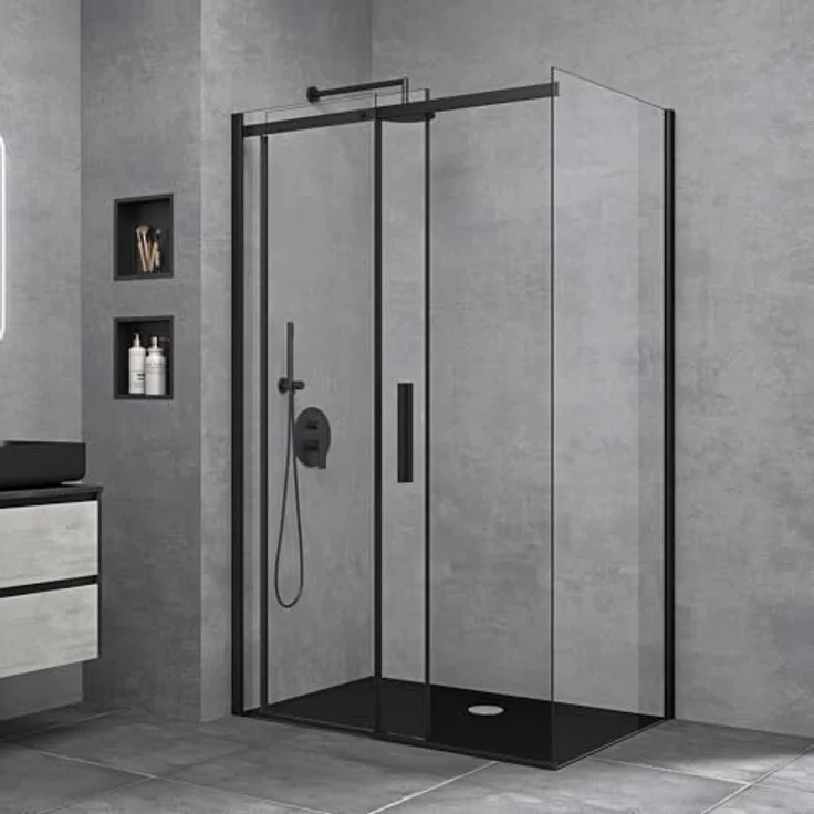 doporro Eckdusche Duschkabine Schiebetür 8mm ESG mit NANO R18, 100x70 cm, Schwarzes Einscheibensicherheitsglas – Bild 2