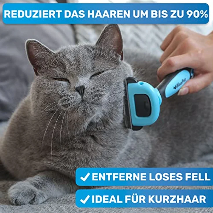 BluePet "UnterwollGlück" - Bis zu 90% weniger lose Haare - Kurzhaar Hunde & Katzen Bürste ideal zum Fellwechsel - Entfernung der Unterwolle & Pflege des Deckhaars – Bild 2