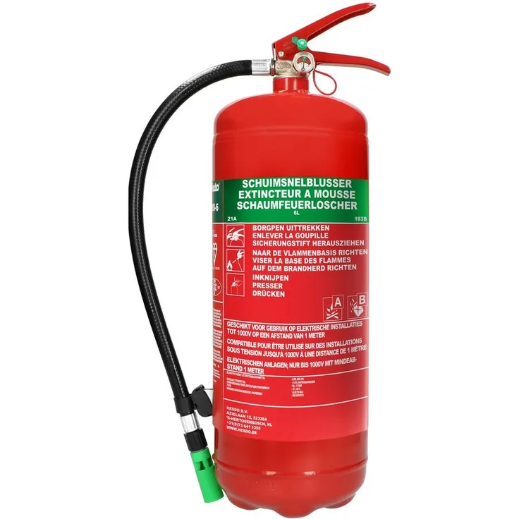 Alecto Schaum-Feuerlöscher BS-6, 6 Liter, für feste und flüssige Stoffe, rot