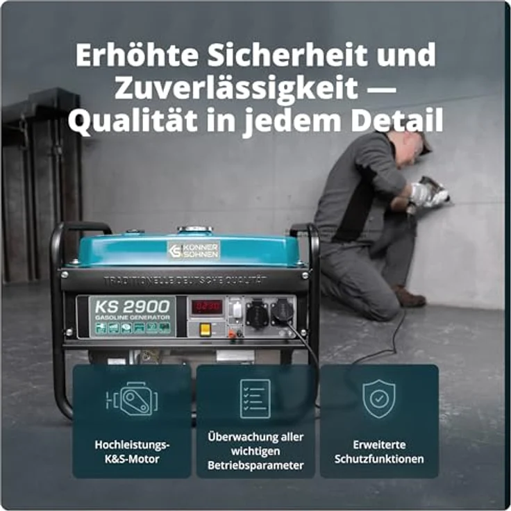 Könner & Söhnen Benzin Stromerzeuger KS 2900, 2900W, 4-Takt Generator mit AVR, 2x 230V, LED-Anzeige und Überlastschutz – Bild 6