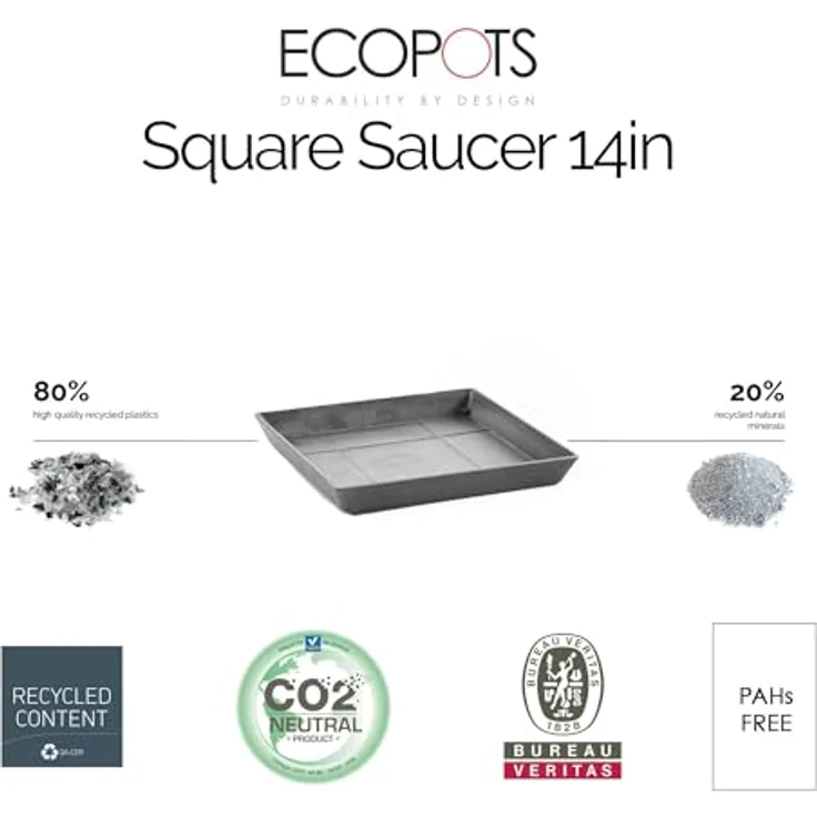 ECOPOTS Blumentopfuntersetzer SQUARE SAUCER Grey, aus Recyclingkunststoff, bruchsicher, leicht und UV-beständig – Bild 2