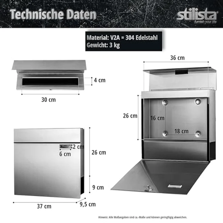 Wandbriefkasten aus gebürstetem Edelstahl – Bild 4