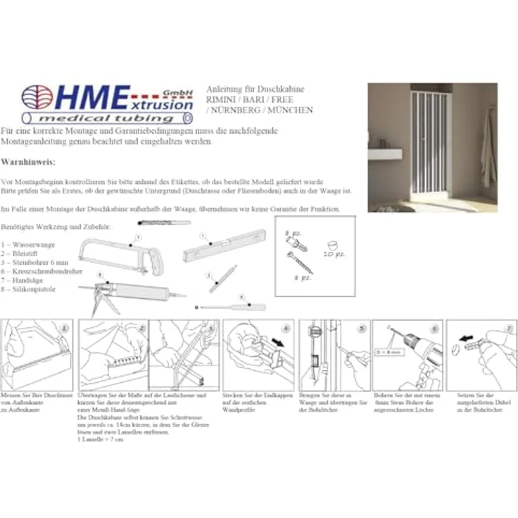 Forte Dusch-Falttür Rimini, 100x185 cm, Kunststoff, mit Faltsystem für großen Einstieg – Bild 7