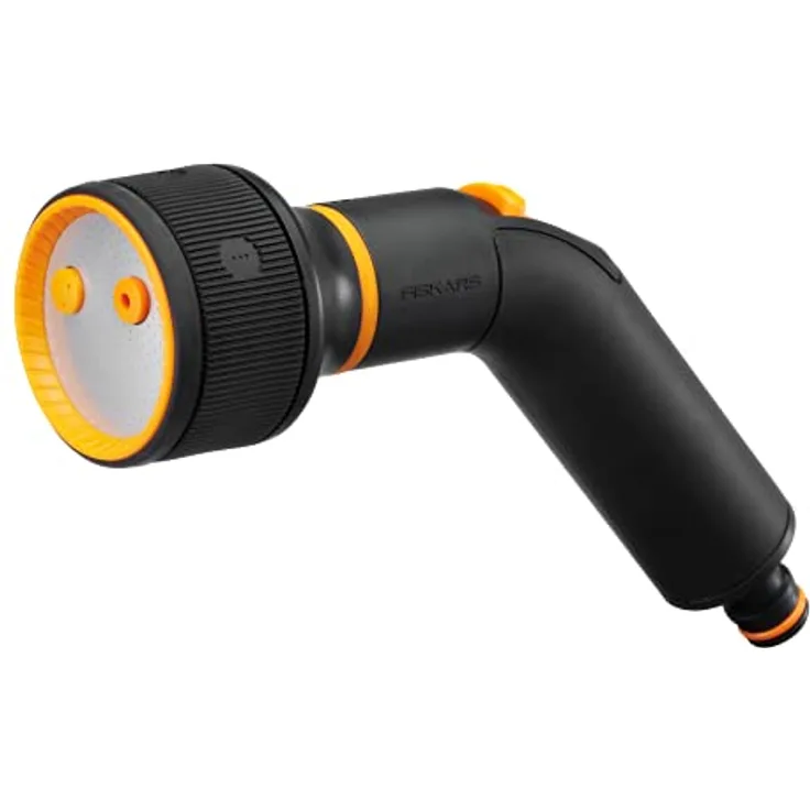 Fiskars Sprühpistole, Gartenbrause mit 3 Funktionen: Strahl-, Brause- und Nebel-Sprühbild, stufenlos einstellbar, ergonomischer SoftGrip-Griff, frostbeständig, Universalanschluss