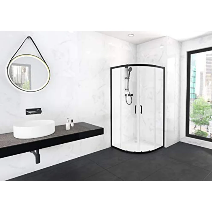 Marwell Factory Duschkabine 90x90x200 cm Dusche rund mit matt schwarzen Aluminiumrahmen Duschabtrennung mit Schiebetür – Bild 2
