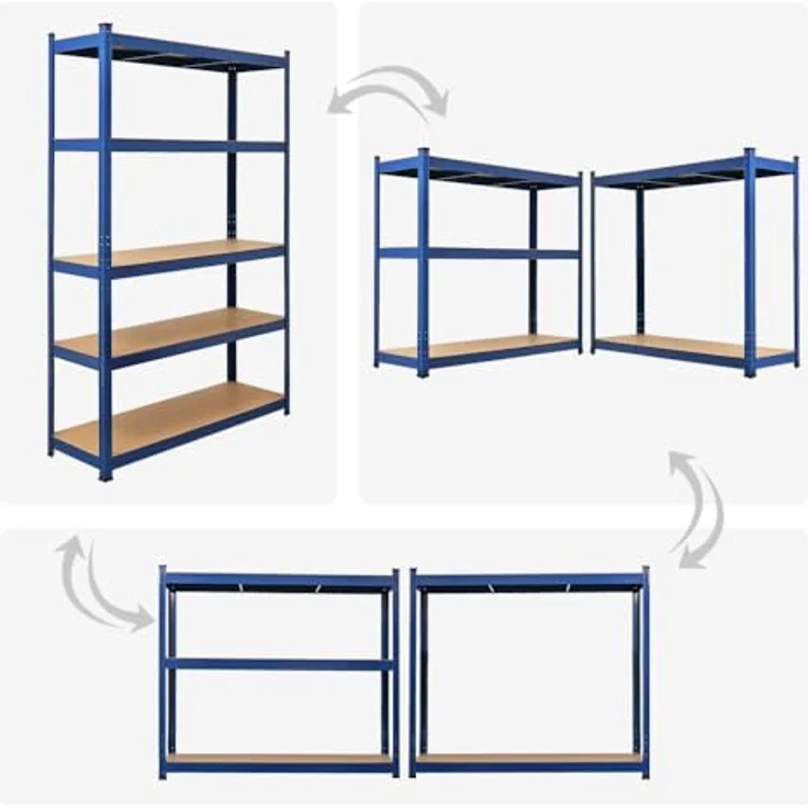 Proregal Schwerlastregal Mega Deal Ragnar, H x B x T: 180 x 120 x 40 cm, Traglast pro Boden: 175 kg, 5 Böden, Stecksystem, Blau – Bild 5