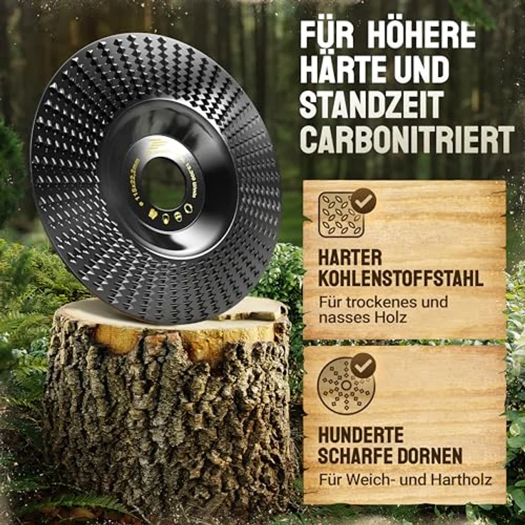 Adlerfokus Holz Schleifscheibe 115mm für Winkelschleifer, EXTRA SCHARF, robust, für Schleifen, Fräsen und Modellieren mit Holz – Bild 5