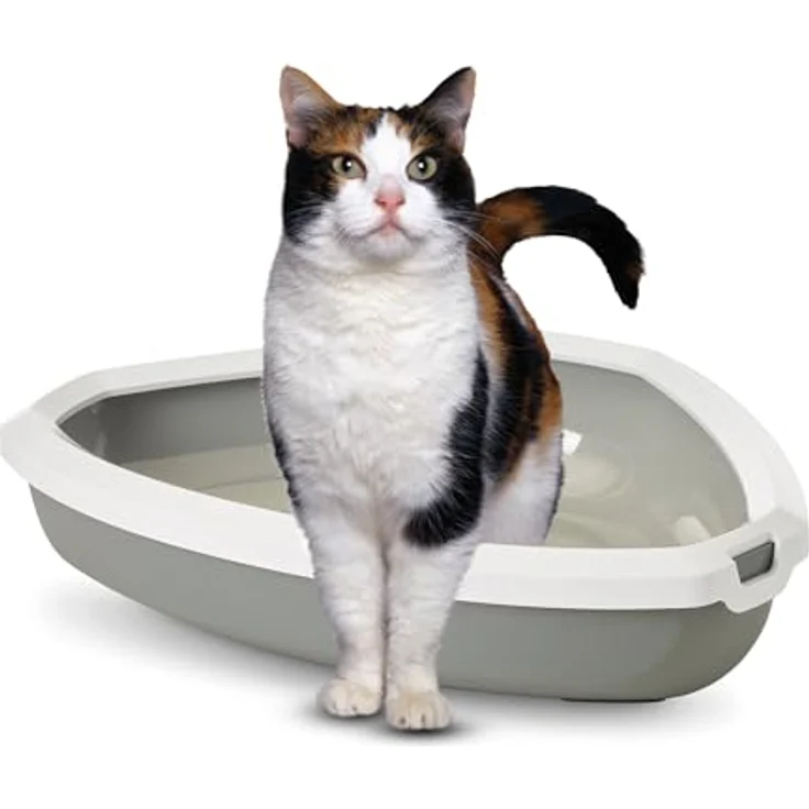 Savic Katzentoilette "Rincon", Ecktoilette für Katzen, grau/weiß, 58,5 x 46 x 13,5 cm