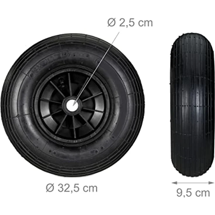 Relaxdays Schubkarrenrad, 4.00-6 Reifen, Kunststofffelge, luftbereift, 3 Adapter, 136 kg, Ersatzrad Schubkarre, schwarz 10029586_1227 – Bild 4