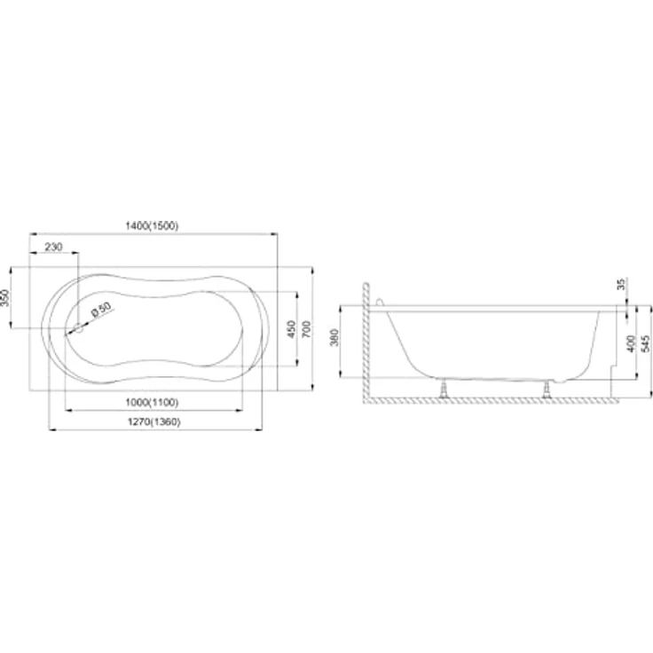 KOLMAN Badewanne GRACJA Rechteck 140x70, 126 Liter, 3in1 Komplettset mit Siphon, reinweiß, Acryl mit Glasfaserverstärkung – Bild 4