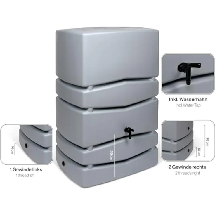 Kreher Aqua Tower XXL Wassertonne mit Wasserhahn, 450 Liter Nutzungsvolumen, Grau – Bild 5