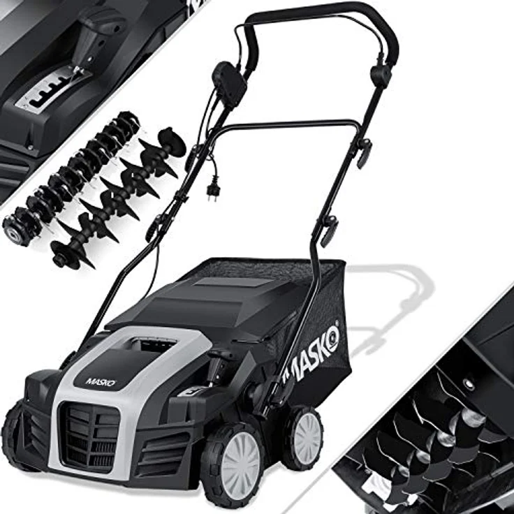 MASKO - Elektro 2in1 Vertikutierer Rasenlüfter 1800 Watt 40cm Arbeitsbreite 55L Fangkorb inkl. Lüfterwalze Lüfter Moosentferner, 5-stufige Arbeitstiefe einstellbar , höhenverstellbarer Holm Schwarz – Bild 1