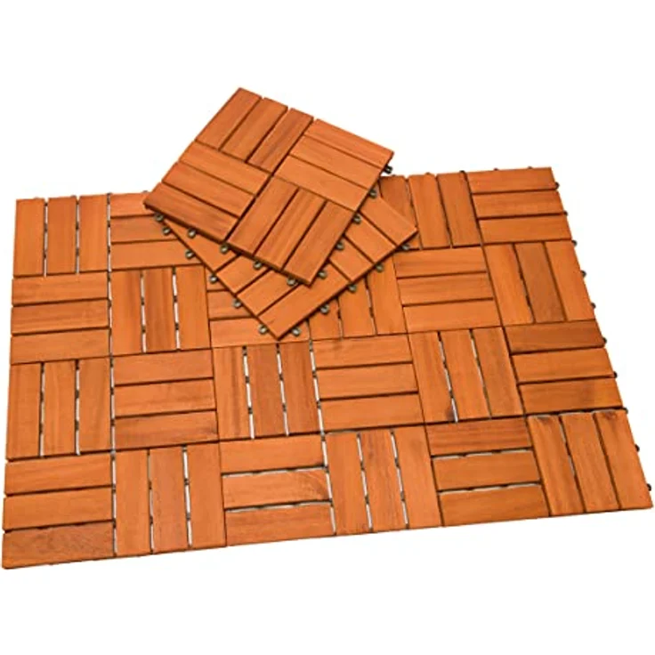 Holzfliese Terrassenfliesen 30x30cm Klickfliese Fliesen Akazie Balkon 11x Akazie Mosaik – Bild 5