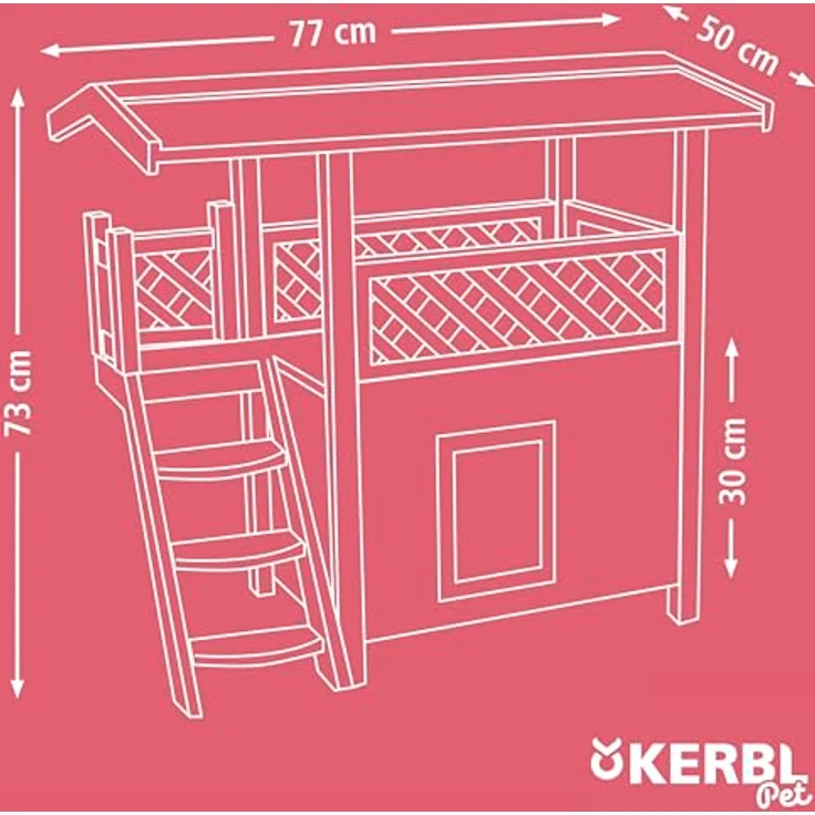 Kerbl Katzenhaus Lodge Ontario, 2-stöckig mit Schwingtüre und Bitumendach, wetterfest 77 cm x 50 cm x 73 cm – Bild 6