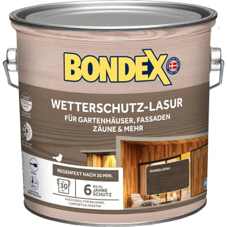 Bondex Wetterschutz Lasur Dunkelgrau 2,5 L für 30 m² | Tropf- und Spritzgehemmt | Exzellenter UV-Schutz | Sichere Anwendung ab 2 °C | seidenmatt | Wetterschutzlasur | Holzlasur – Bild 1