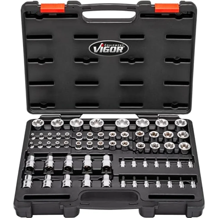 Vigor T+ Steckschlüsseleinsatz Satz V7920N, 1/4 Zoll, 3/8 Zoll und 1/2 Zoll Vierkant hohl, Werkzeugkoffer – Bild 2