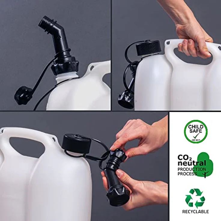 hünersdorff Doppelkanister/Kombikanister für Kraftstoff und Öl mit 2 Ablaufschläuchen, 3+1,5 Liter, UN-Zulassung, Made in Germany – Bild 3