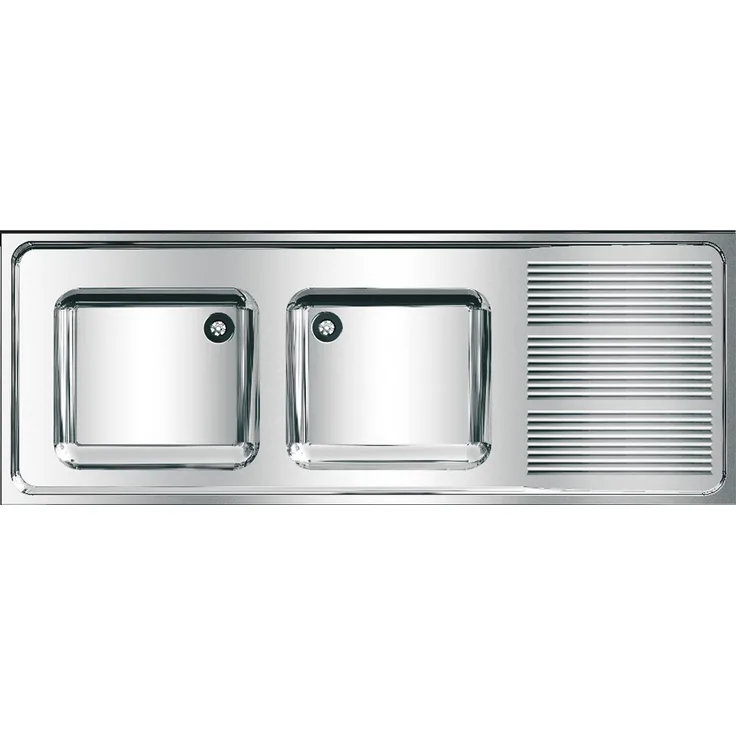 KWC AR Gewerbespüle MAXIMA, Edelstahl, 2 Becken, 1600x382x600 mm, Tropfteil rechts, integrierte Armaturenbank, seidenmatt