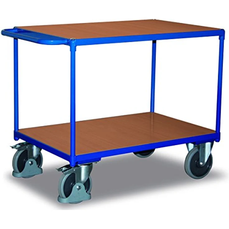 VARIOFIT Schwerer Tischwagen mit Schiebegriff, 2 Ladeflächen 1000x600mm, enzianblau, Traglast 500 kg – Bild 1