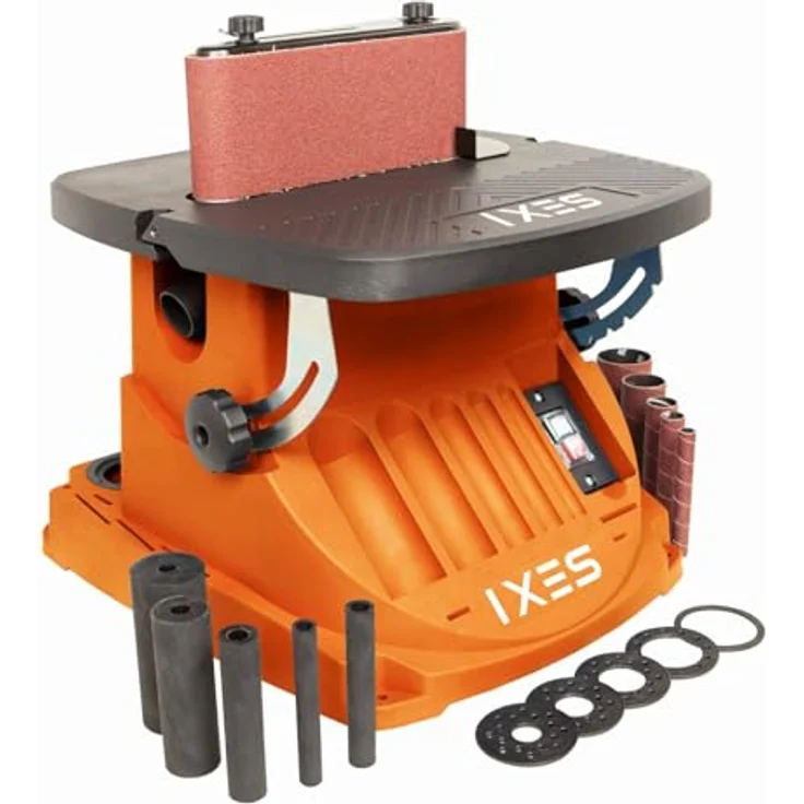 IXES IX-BSO600 Oszillierender Bandschleifer Kantenschleifer Spindelschleifer | 450W | Alu-Arbeitstisch 45° neigbar | 16mm Hub, inkl. Zubehörset – Bild 1