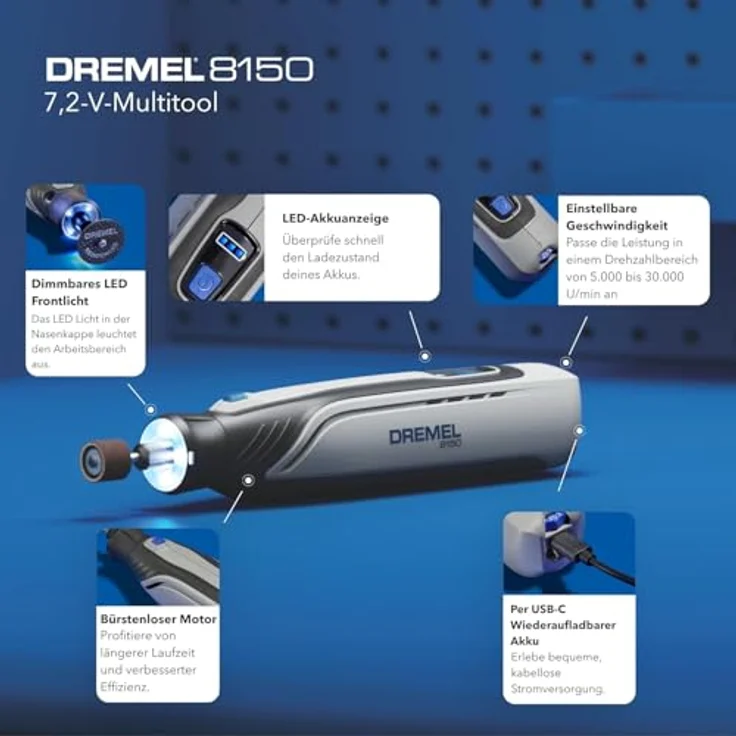 Dremel F0138150JA Akku-Multifunktionswerkzeug 7,2 V, kompakt und bürstenlos mit 20 Zubehörteilen und USB-C-Ladekabel – Bild 2