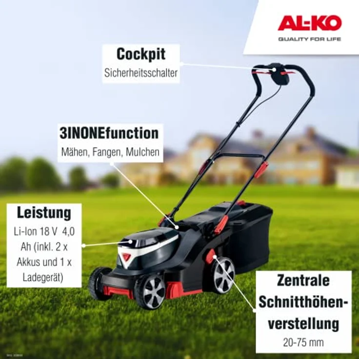 AL-KO 18 V Bosch Home And Garden Compatible Akku-Rasenmäher 38.2 Li Comfort mit 2x Akkus 18 V 4,0 Ah und Ladegerät – Bild 5