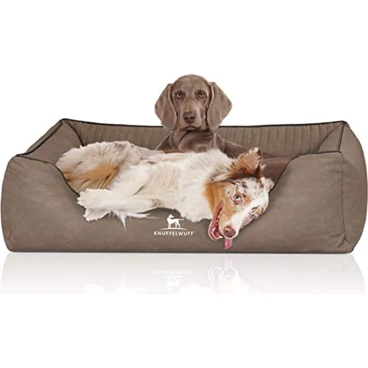 Knuffelwuff Orthopädisches Hundebett Columbia aus Laser-gestepptem Kunstleder XXL 120 x 85cm Stone