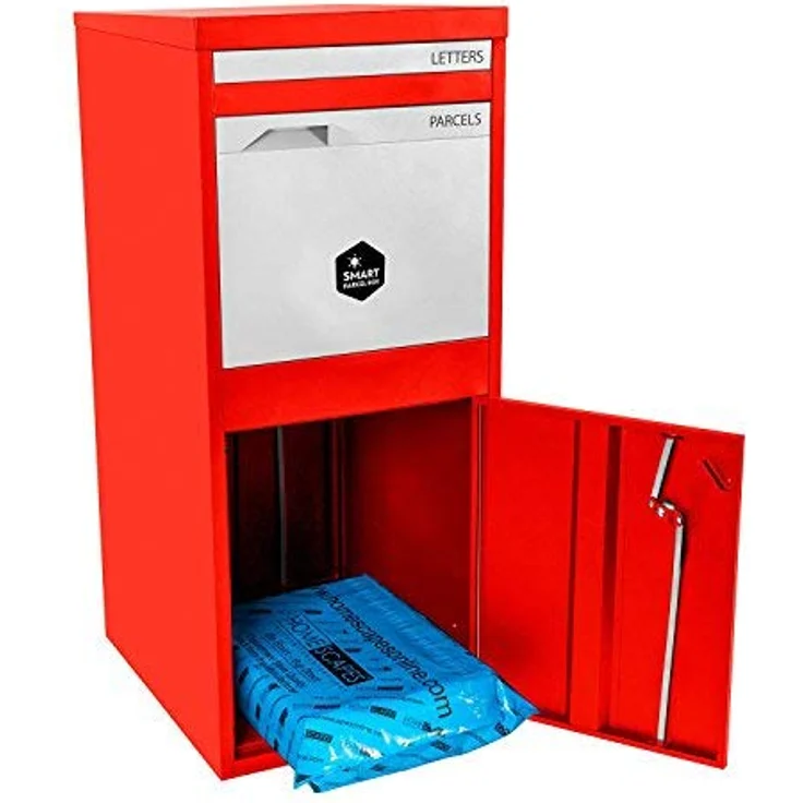 Smart Parcel Box XL rot 49x45x103 cm, Paketbriefkasten zur Wand- oder Bodenmontage, für Zuhause & Unternehmen, Paketentnahme vorne & hinten – Bild 5