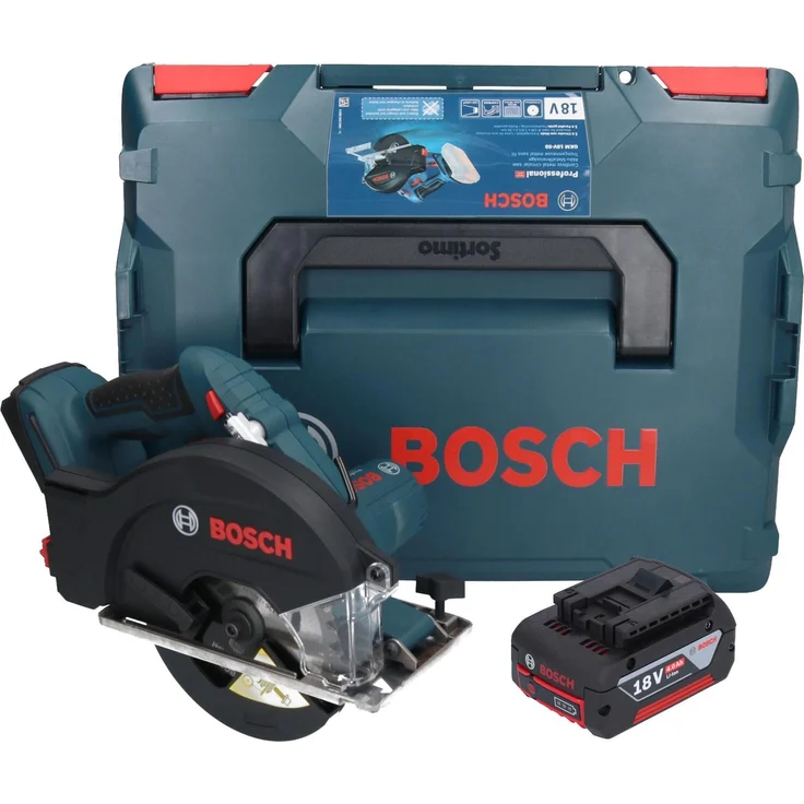 Bosch GKM 18V-50 Professional, Akku Metall Handkreissäge 18 V 136 mm, inkl. 1x Akku 4,0 Ah, Brushless Motor, ergonomischer Griff