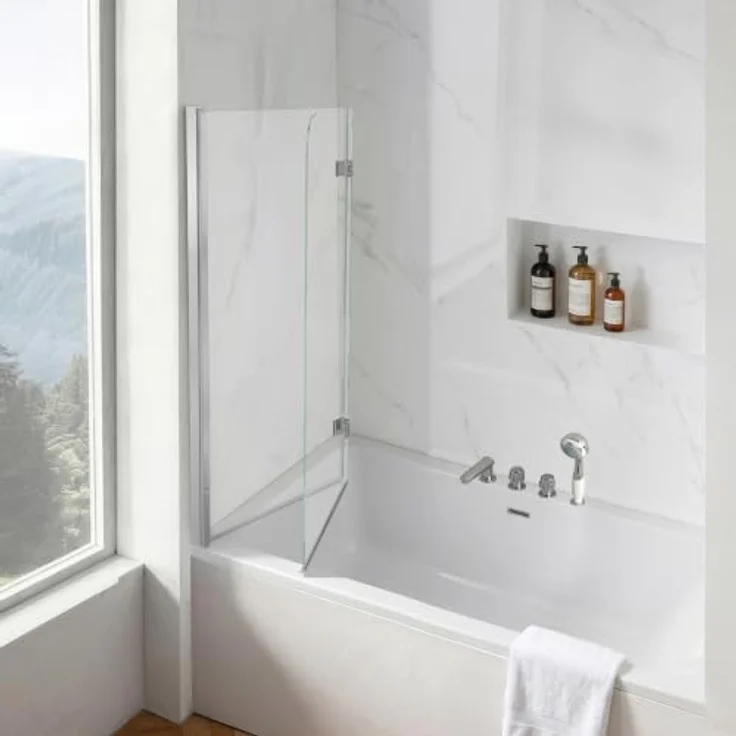 VEVOR Rahmenlose Badewannen-Duschkabine, 86 cm B x 140 cm H, 180° drehbare Tür aus 6 mm Sicherheitsglas, Schwarz – Bild 1