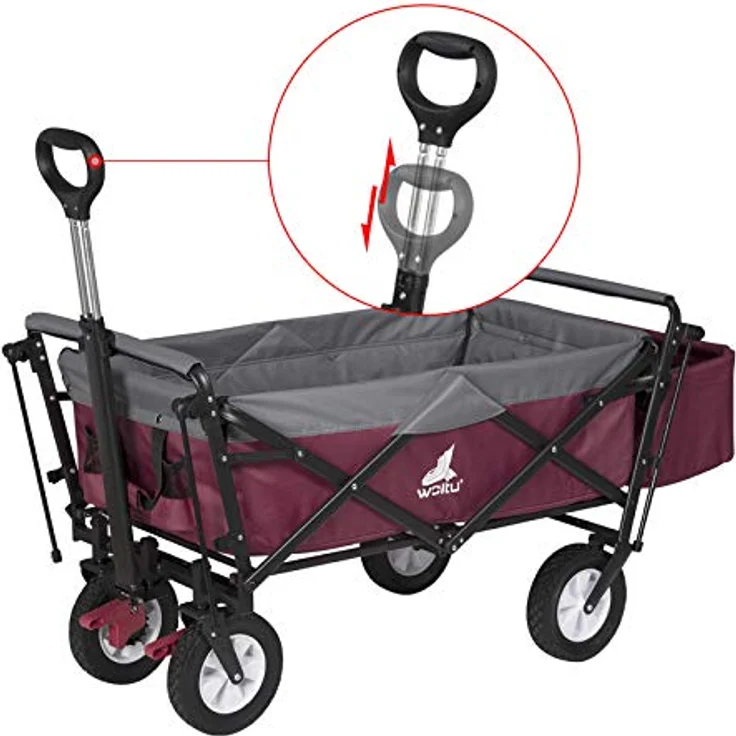 WOLTU Faltbarer Bollerwagen XXL, Handwagen mit abnehmbarem Sonnendach, Feststellbremse und 80 kg Tragkraft, Fuschia – Bild 4
