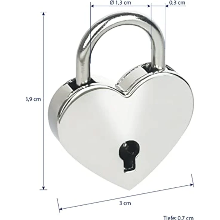 HMF Mini Deko Vorhängeschloss mit Schlüssel in Herzform | 3,9 x 3 x 0,7 cm | Silber – Bild 2