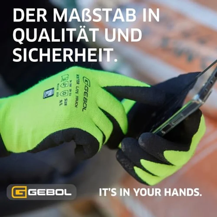 Gebol Arbeitshandschuhe Winter Lite Touch, nahtloser Montagehandschuh, flüssigkeitsabweisend, optimal bis 0 Grad, Größe 9/L, neongrün/schwarz – Bild 6