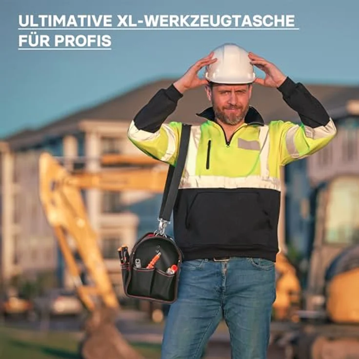 WILTEC Werkzeugtasche Größe XL mit verstellbarem Schultergurt und Tragegriff Innen, und Außenfächer – Bild 2