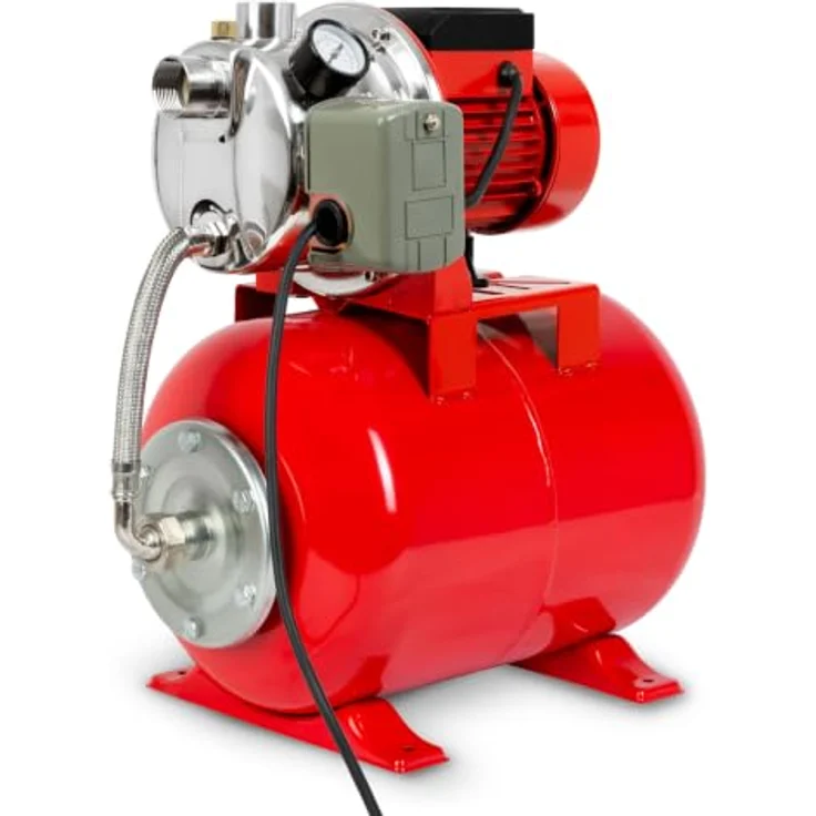 EBERTH DW26-HWW750/24 Hauswasserwerk, 3600 L/h Förderleistung, 750W Pumpe mit Druckschalter für Automatikbetrieb, 9 m Ansaughöhe, Edelstahl und lackiertes Aluminium – Bild 1