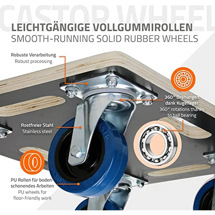 Transportroller 35 x 50 cm mit Gummi Rollen – Bild 6