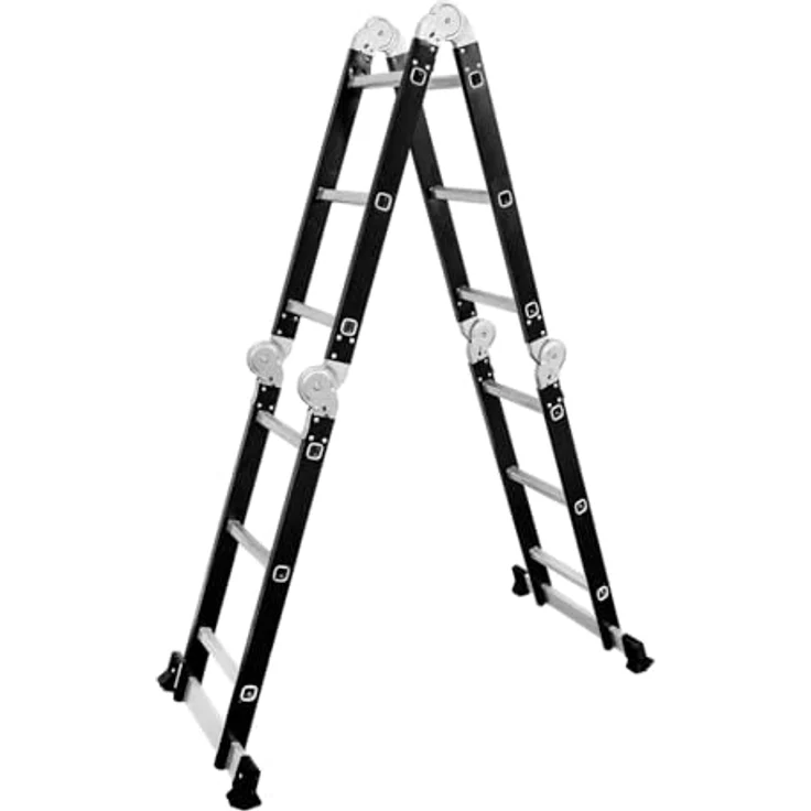 DRABEST Gelenkleiter 4x3 Sprossen mit Plattform, Aluminium und Stahl, Klappleiter, Aluleiter, Maximale Belastung bis 125 kg - Mehrzweckleiter, Ausziehleiter - 0,32 x 0,89 x 0,25 m – Bild 3