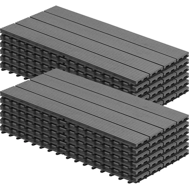 12er-Set WPC Terrassenfliese mit Klicksystem hellgrau – Bild 2