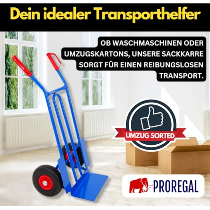 PROREGAL® Sackkarre RHINO XL Schaufel 250kg Traglast Blau - Stabile Stahrahmen, Pannensicheres PU Rad, 40cm breite Schaufel – Bild 3