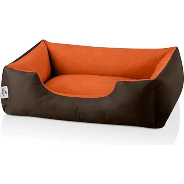 BedDog Hundebett LUPI, Hundekissen mit abziehbaren waschbaren Bezug, Hundekorb, Hundesofa, für kleine Hunde, S, braun-orange – Bild 2