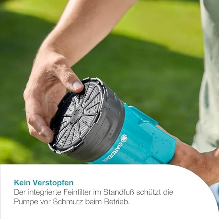 Gardena 14600-20 Akku-Klarwassertauchpumpe 2000-2 18V P4A Set mit Akku und Ladegerät 18 V 2.000 l/h Entwässerung max. Förderhöhe 20 m max. Förderdruck 2 bar max. Tauchtiefe 1,8 m max. Wassertemperatur 35 °C Kabellänge 2 m – Bild 5