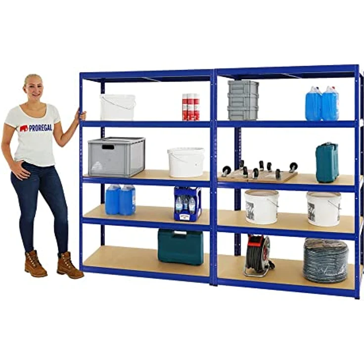 Proregal Schwerlastregal Mega Deal Big Elephant M, H180 x B120 x T60 cm, Traglast 250 kg pro Boden, 5 höhenverstellbare Böden, Blau – Bild 3