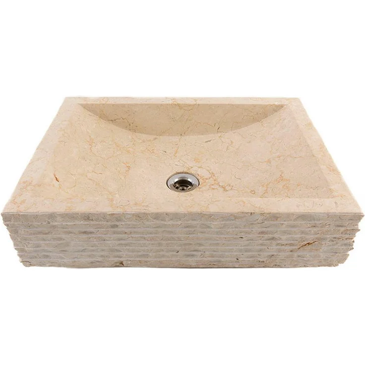 wohnfreuden Aufsatzwaschbecken PERAHU, Marmor Waschbecken 52 cm creme poliert, ohne Set