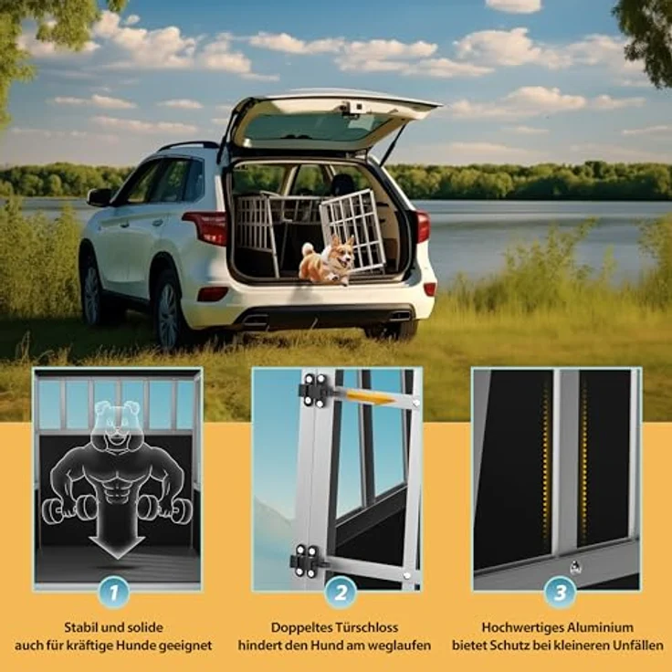 Cadoca Tiertransportbox, Aluminium Kofferraum verschließbar trapezförmig M 70x54x51cm, stabil, gut belüftet, wasser- und witterungsbeständig, schwarz-silber – Bild 6