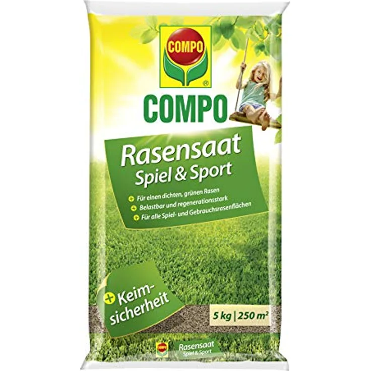 COMPO Rasensaat Spiel und Sport, Rasensamen, Universelle Rasenmischung, 5 kg, 250 m²