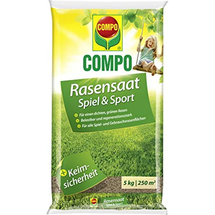 COMPO Rasensaat Spiel und Sport, Rasensamen, Universelle Rasenmischung, 5 kg, 250 m² – Bild 1