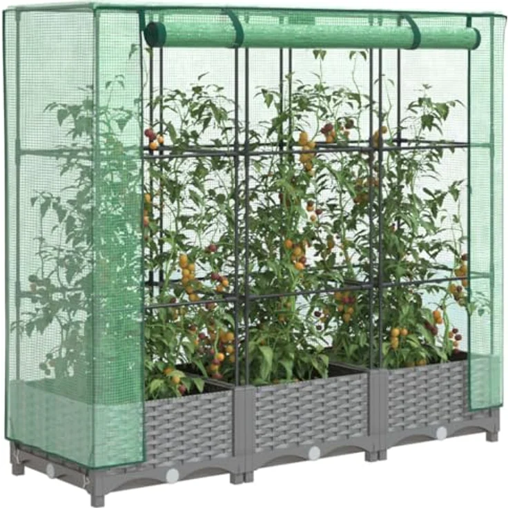 vidaXL Hochbeet mit Gewächshaus-Aufsatz Rattan-Optik 120x40x123 cm, Stabile Konstruktion und praktischer Aufsatz – Bild 2