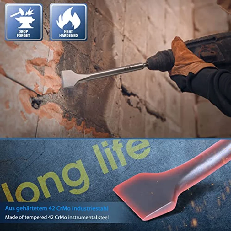 S&R Fliesenmeißel SDS-plus 250 x 40 mm, angewinkelt, gehärtet, Profi-Qualität, Made in Germany – Bild 5