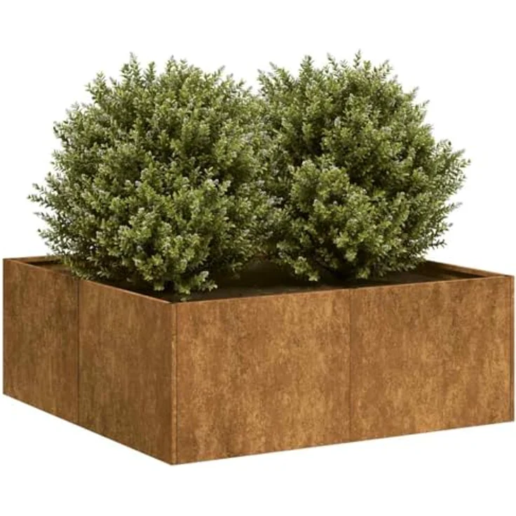 vidaXL Hochbeet Pflanzkübel Rostig 80x80x30 cm, wetterfester Stahl, dekoratives Pflanzgefäß für Garten und Terrasse – Bild 4